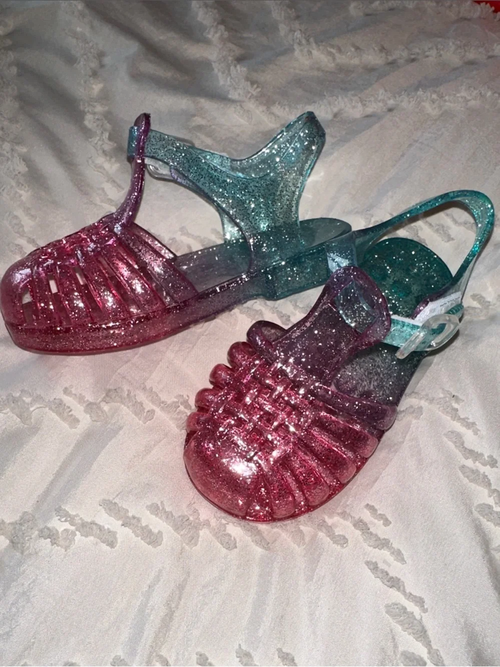 The Children's Place Pink and Teal Glitter Jelly Sandals